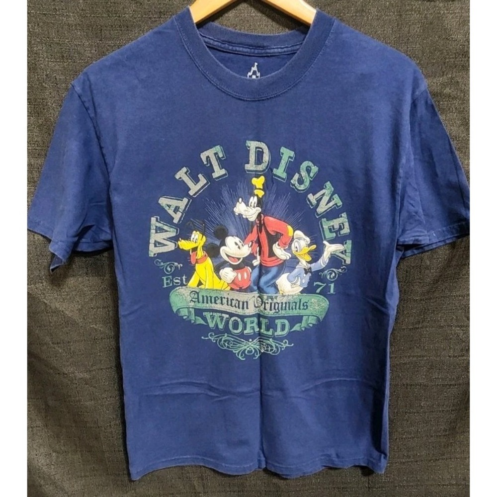 Walt Disney World American Hanes T Shirt Navy Blue Crewneck Tee Sz M Unisex EUC‎